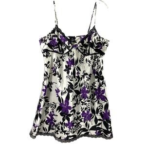 Womens Babydoll Slip Dress Sz XL Black Lace Purple Floral Whimsigoth Fairy Satin